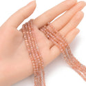 Natural Pink Moonstone Gemstone Tiny Small Faceted Round Beads, 3mm, Hole ID 0.6mm, 15 Inch/1 Strand, GK3-19