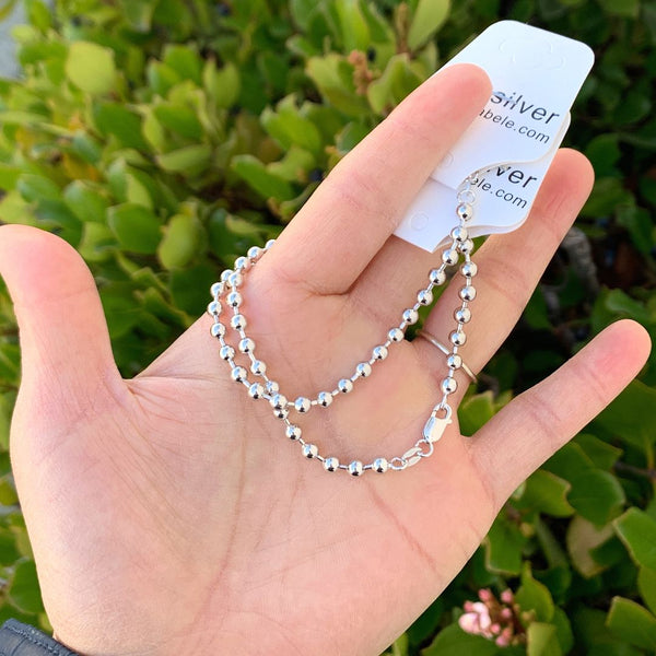 1pc 925 Sterling Silver Beaded Chain Bracelet, 4mm Beads, Tarnish Resistant White Gold Plated, Length Selections: 7 inch/7.5 inch/8 inch