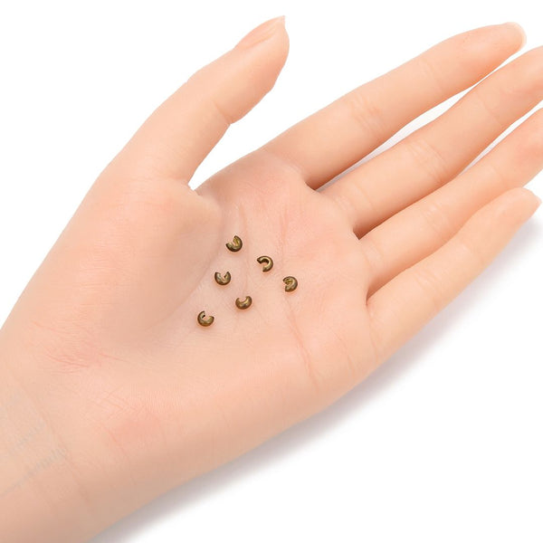 100pcs Crimp Bead Knot Covers, Crimp End Caps, Antique Bronze Plated Brass, Size Selection: 3mm/4mm/5mm/6mm