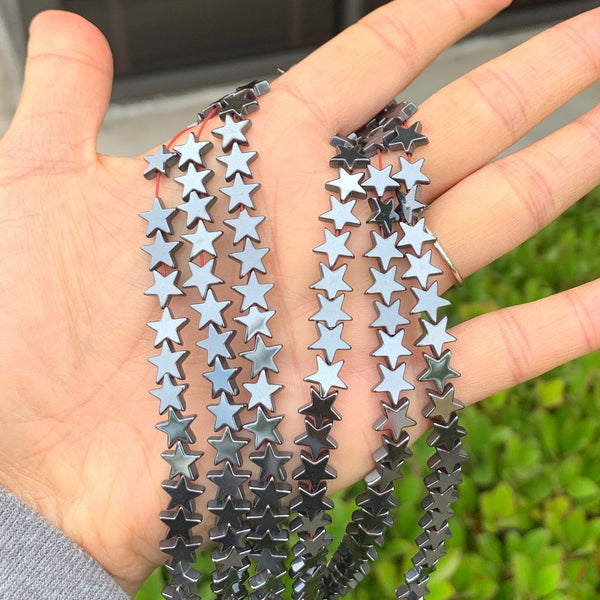 Grade A Natural Black Hematite Gemstone Star Beads, 15 Inch/1 Strand, 8mm, Hole ID 1mm, GFC-G1