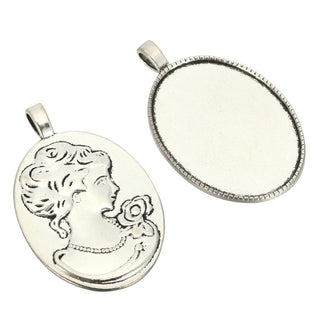 20pcs Large Sturdy Oval Bezels, Pendant Base, Antique Silver, Designed for 40x30mm Cabochon Resin Cameo Photo, MC-G2