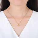 1pc Natural Druzy Crystal Pendant Necklace, Golden Champagne Round Disc Small Tiny Gemstone Pendant, 18 inch Gold Plated Stainless Steel Chain, GGP22-2