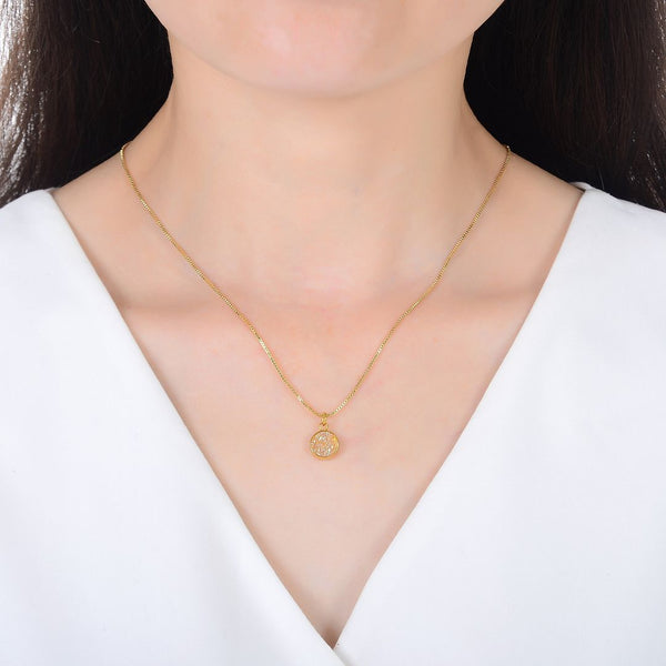 1pc Natural Druzy Crystal Pendant Necklace, Golden Champagne Round Disc Small Tiny Gemstone Pendant, 18 inch Gold Plated Stainless Steel Chain, GGP22-2