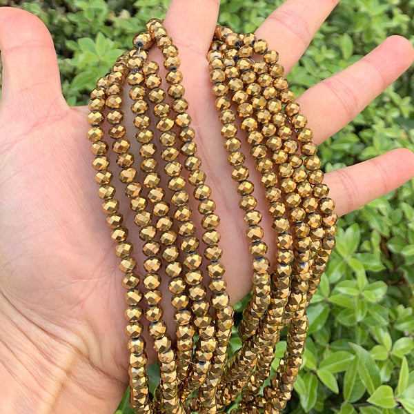 500pcs Creative Club Faceted Rondelle Crystal Glass Beads, Gold Aurum, 6x4mm, Hole ID 1mm, CCR633