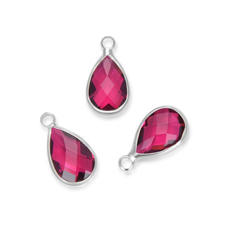 10pcs Grade A July Ruby Teardrop Birthstone Charm Drop, Sterling Silver Plated Brass, Size Selections: 11x7mm, 14x8mm, 16x9mm