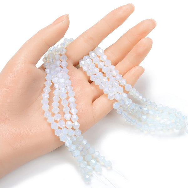 250pcs Creative Club Faceted Bicone Crystal Glass Beads, White Opal, 6mm (0.24 Inch), Hole ID 1mm, CCB634