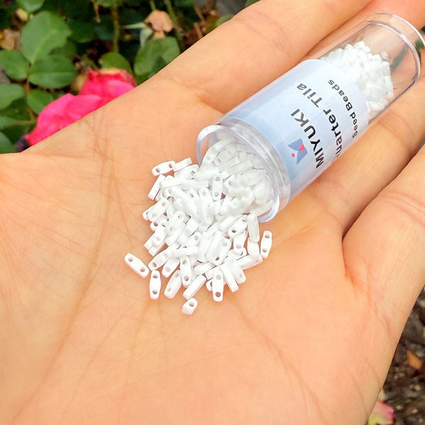 10g Miyuki Quarter Tila Seed Beads 5x1.2mm, Opaque White (QTL-402)