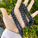 Adabele Premium 108 Mala Bead Blue Tassel Necklace, 8mm Natural Black Lava Rock Gemstone, Tibetan Buddhist Japa Prayer Beaded Jewelry RGN4