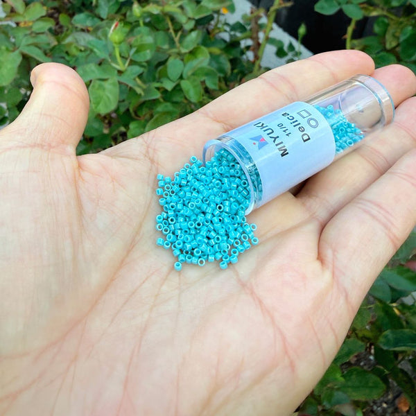 30g Miyuki Delica 11/0 Seed Beads, Glazed Luster Turquoise Green DB217