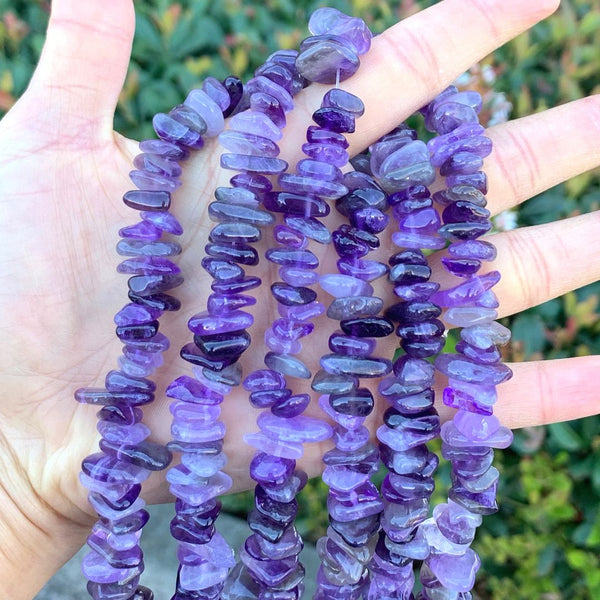 Natural Purple Amethyst Crystal Gemstone Smooth Tumbled Pebble Beads, Irregular, 8mm-10mm, Hole ID 1mm, 1 Strand/15 Inch, GZ3-2