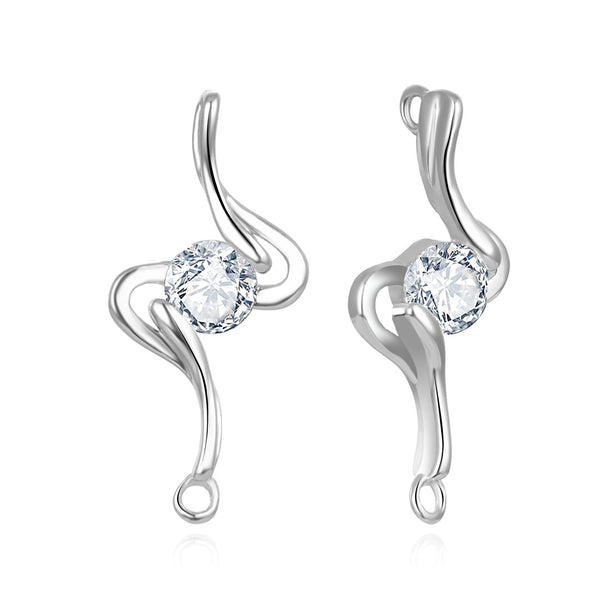 4pcs 925 Sterling Silver Fancy Earring Jewelry Connectors, Cubic Zirconia CZ, Tarnish Resistant Rhodium Plated,19x9mm, SS37