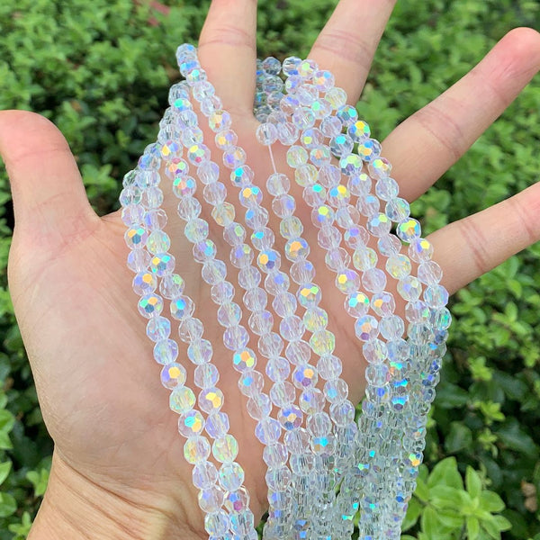 200pcs Creative Club Faceted Round Crystal Glass Beads, Crystal AB, 6mm (0.24 inch), Hole ID 1mm, CC2R602