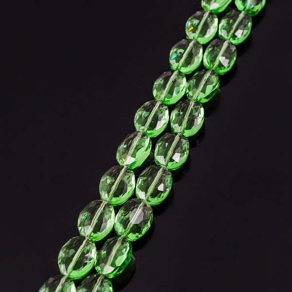 50pcs Creative Club Faceted Flat Oval Crystal Beads, Peridot Green, 16x12mm/Large, Hole ID 1.1mm, CCO-16