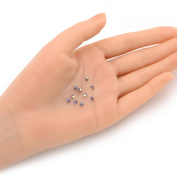 100pcs Preciosa Faceted Bicone Crystal Beads, Tanzanite AB, Size Selections: 3mm/4mm/6mm