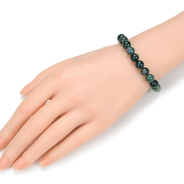 1 Strand Stretch Natural Moss Agate Beaded Gemstone Bracelet, 8mm Bead, Length Selections: 7 inch/7.5 inch/8 inch/8.5 inch