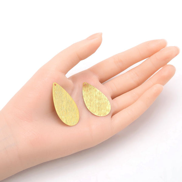 10pcs 40mm Large Teardrop Drop Pendants, Tarnish Resistant, 18K Yellow Gold Plated Brushed Brass, BF-A13