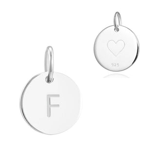 1pc 925 Sterling Silver 12mm Letter F Charm, Heart Engraved, Name Initial Disc Coin Pendant Drop, SLP-S6