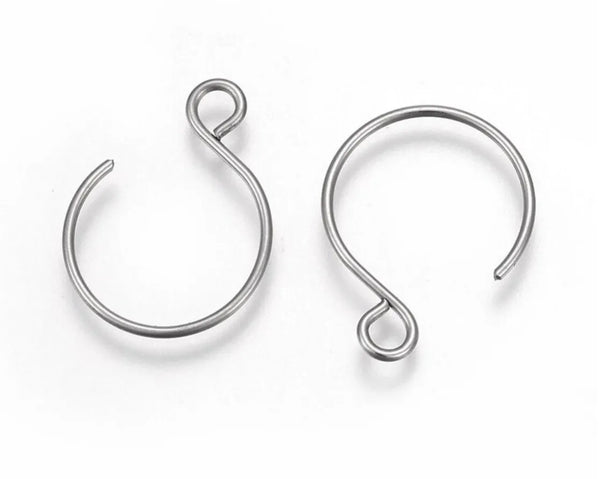 100pcs 316 Stainless Steel Round Hoop Earring Hooks (12mm/15mm/20mm)