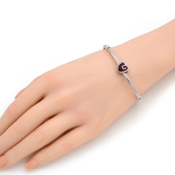 20pcs Love Heart Red Enamel Large Hole Beads, Hole ID 4.5mm, Antique Silver, Zinc Alloy Metal, MEC-B10