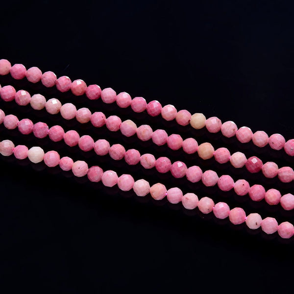 Natural Pink Rhodochrosite Gemstone Tiny Small Faceted Round Beads, 3mm, Hole ID 0.6mm, 15 Inch/1 Strand, GK3-13