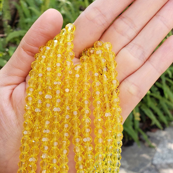200pcs Creative Club Faceted Round Crystal Glass Beads, Light Topaz Yellow, 6mm (0.24 inch), Hole ID 1mm, CC2R609