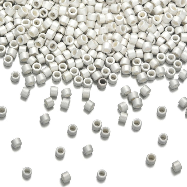 7.5g Miyuki Delica 11/0 Seed Beads, Opaque Matte Silver Plated DB551F