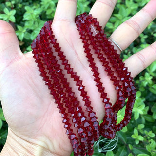 200pcs Creative Club Faceted Flat Bicone Rondelle Crystal Glass Beads #5305, Siam Red, 6x4mm Small, Hole ID 1mm, CC3R605