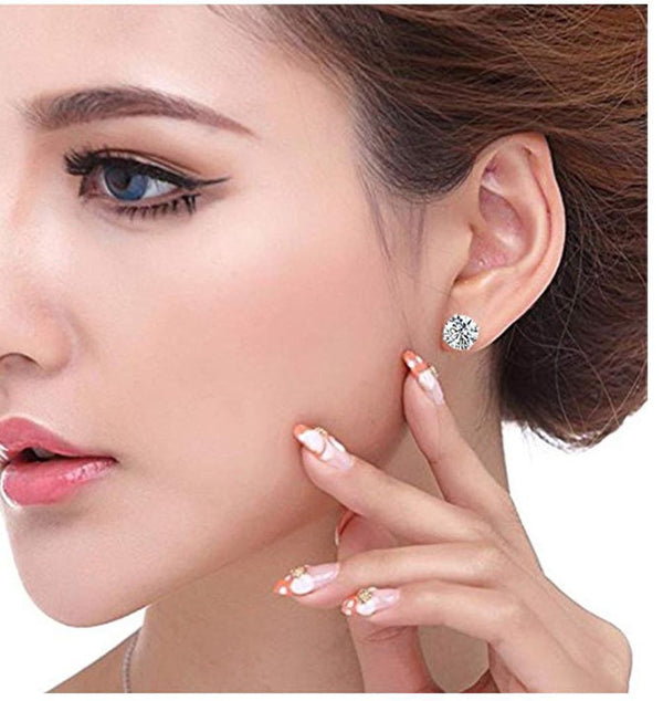 1 Pair 925 Sterling Silver April Birthstone Round Cut Stud Earrings, 6mm/0.84 Carat Cubic Zirconia CZ Created Clear Diamond Stone, SSE48-4