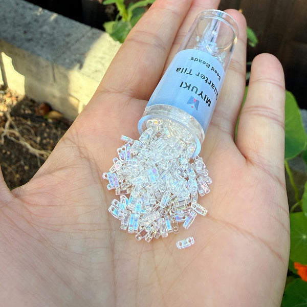 10g Miyuki Quarter Tila Seed Beads 5x1.2mm, Rainbow Crystal Clear QTL-250