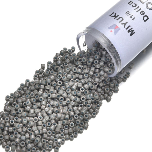 7.5g Miyuki Delica 11/0 Seed Beads, Opaque Light Grey DB652