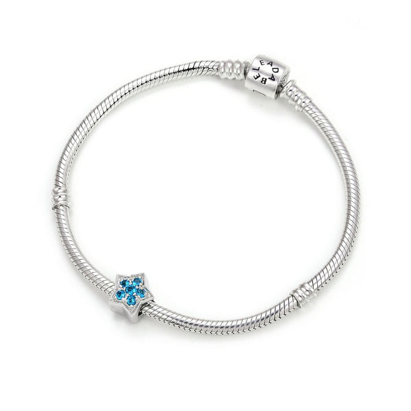 1pc 925 Sterling Silver Star Charm December Birthstone Bead Charm, Blue Zircon Cubic Zirconia CZ, 10x9.5mm, Hole ID 4.5mm, EC1-K12