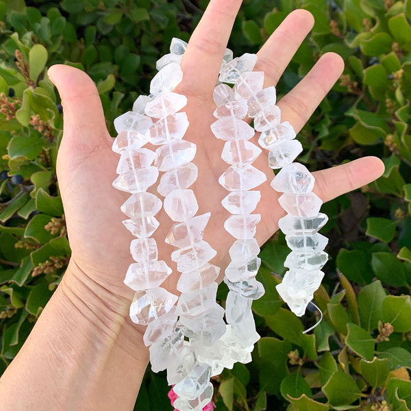 Natural Raw Clear Crystal White Quartz Nugget Drilled Gemstone Beads, Stone Nuggets, 15 Inch, GA-B1