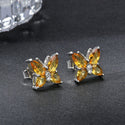1 Pair 925 Sterling Silver November Birthstone Butterfly Stud Earrings, 10mm, Cubic Zirconia CZ Yellow Topaz Stone, SSE83-11
