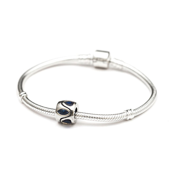 1pc Real 925 Sterling Silver Heart Bead, September Birthstone Charm Cubic Zirconia CZ Blue Sapphire Gemstone, Compatible with Pandora all Other Charm Bracelets, EC614