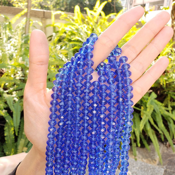 140pcs Creative Club Faceted Rondelle Crystal Glass Beads, Sapphire Blue, 8x6mm, Hole ID 1.1mm, CCR813