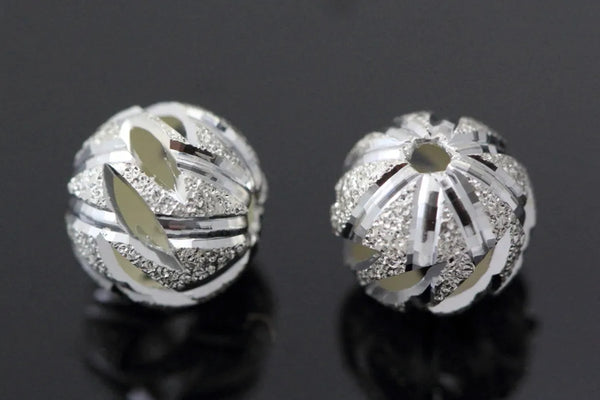 5pcs 925 Sterling Silver Sparkle Diamond Cut Round Beads, 8mm, Hole ID 1.3mm, SS348-8