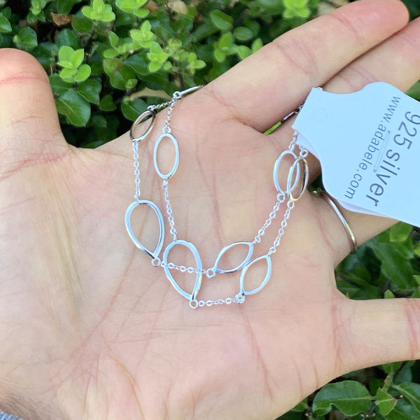 1pc 925 Sterling Silver Large Teardrop & Oval Link Chain Bracelet, Tarnish Resistant White Gold Plated, Length Selections: 7 inch/7.5 inch/8 inch