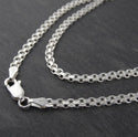 1pc 925 Sterling Silver Diamond-Cut Bismark Link Chain Necklace, Tarnish Resistant Rhodium Plated, 2.4mm, Thick Strong, Length Selections: 16/18/20/22 inch