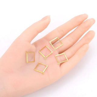 20pcs Brushed Raw Brass Diamond Square Pendant Connector, 2-Hole, Unplated/Uncoated, Size Selections: 15mm/22mm