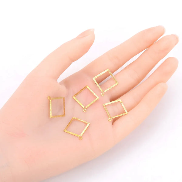 20pcs Brushed Raw Brass Diamond Square Pendant Connector, 2-Hole, Unplated/Uncoated, Size Selections: 15mm/22mm