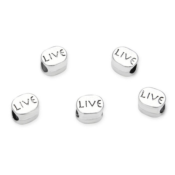 20pcs Live Love Large Hole Beads, Hole ID 4.5mm, Antique Silver, Zinc Alloy Metal, MEC-C13