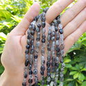 Natural Grade A Black Quartz Rutilated Gemstone Oval Tumbled Pebble Beads, Irregular, 6mm to 8mm, Hole ID 1mm, 15 Inch/1 Strand, GZ11-9