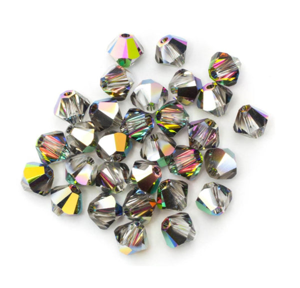 100pcs Preciosa Small Faceted Bicone Crystal Beads, Crystal Vitrail Medium, 4mm, Hole ID 0.9mm, Pre-B450