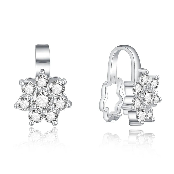 1pc 925 Sterling Silver 14mm Flower Pinch Bail, Pendant Clasp, Tarnish Resistant Rhodium Plated, Cubic Zirconia CZ, SS43