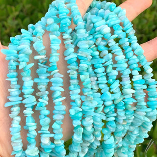 Natural Blue Amazonite Gemstones Chip Beads, Free Form, 5mm-8mm, Hole ID 1mm, 1 Strand/31 Inch, GZ1-30