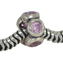 Real 925 Sterling Silver Charm, October Birthstone Spacer Bead, Cubic Zirconia CZ Diamond Pink...