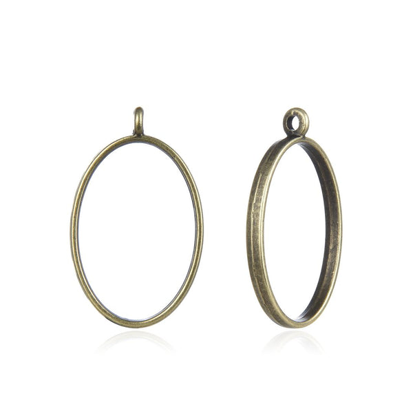 20pcs Open Back Oval Bezel Blanks, Pendant Base, Large Resin Mold, Tarnish Resistant Antique Bronze, 39x23mm, CF287-3