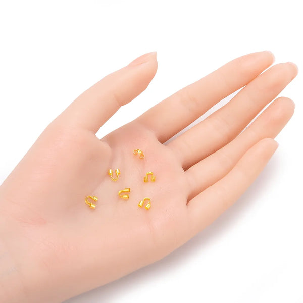 200pcs Wire Guard Thread Protector, 18K Yellow Gold Plated Brass, Hole ID Selections: 0.5mm/1.6mm