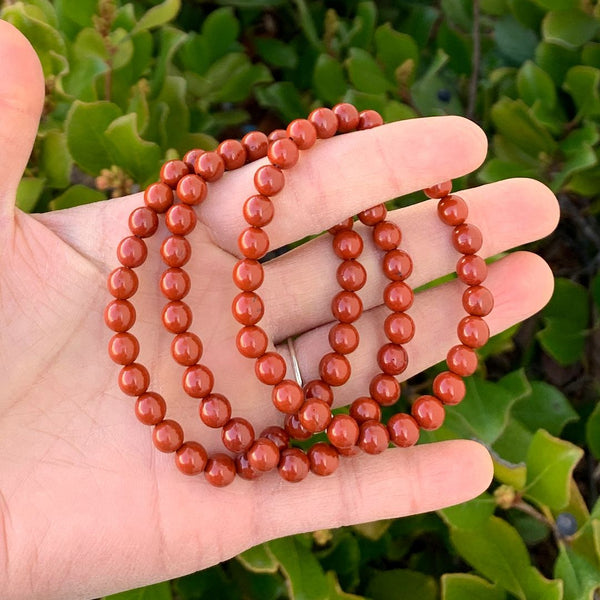 1 Strand Stretch Natural Grade A Red Jasper Beaded Gemstone Bracelet, 6mm Beads, Length Selections: 7 inch/7.5 inch/8 inch