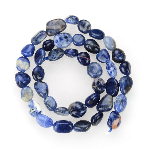 Natural Blue Sodalite Gemstone Oval Tumbled Pebble Beads, Irregular, 8mm to 11mm, Hole ID 1mm, 15 Inch/1 Strand, GZ12-22